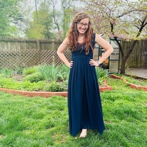 Navy Lace-Top Maxi Dress - Small - Bridesmaid Dress - Prom - Formal - Cap Sleeve